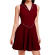 Burgundy Sleeveless V-Neck Pleated Mini Dress with Stud Embellishments