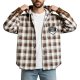 Brown & White Plaid Hooded Oversized Long-Sleeve Button-Down Shirt with Camera Embroidery