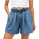 Medium Blue Denim Shorts with Ruffled Elastic Waist